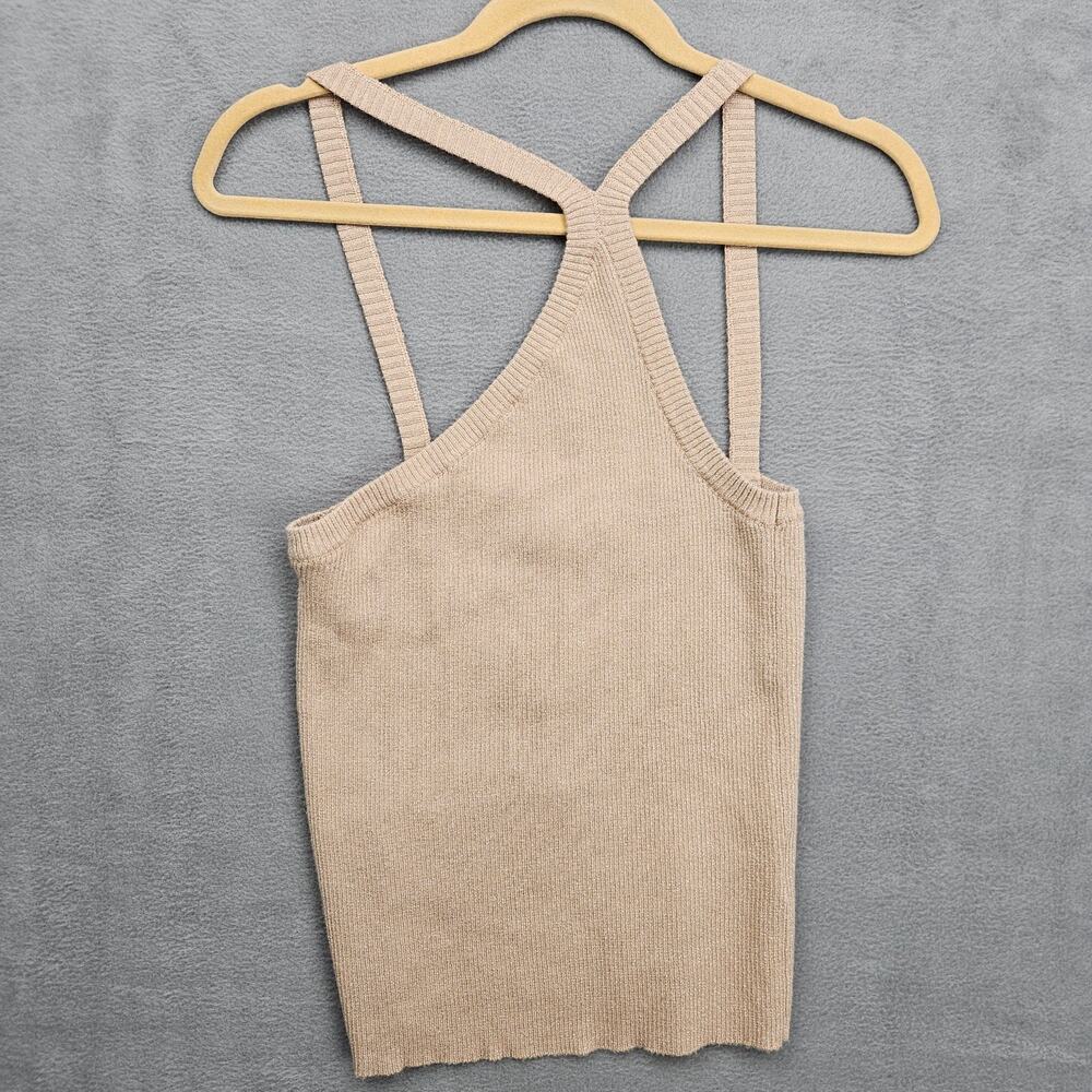 Heartloom Shimmer Knit Halter Tank Top Metallic Beige Festival Boho Size Large